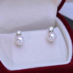 Princess-style Perfect Round Freshwater Pearl Studs