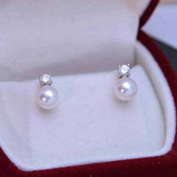 Princess-style Perfect Round Freshwater Pearl Studs